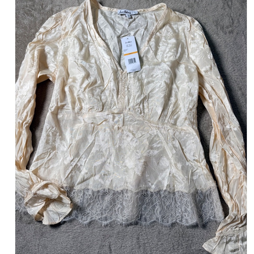 Sam Edelman Cream Lace Trim Peplum Blouse Small Romantic Soft Girl Feminine
